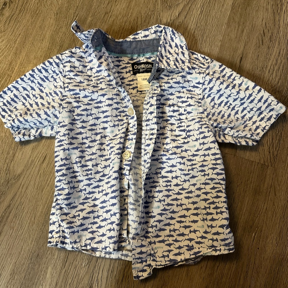 OshKosh B'gosh Blue and White Shark Print Shirt